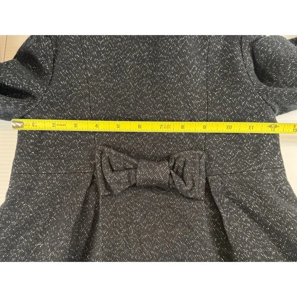 Cherokee Girls 4T Black Flecked Tweed Button Coat Jacket w/ Bow, Lined